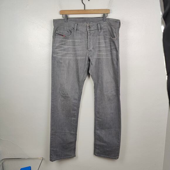 Diesel‎ Safado Jeans Mens 36x32 Gray Slim Straight Leg Cotton Stretch Moto Biker - Picture 1 of 14